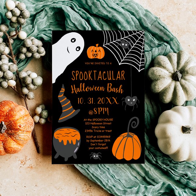 Invitation Jote kids orange Halloween illustrations party (Cute kids orange Halloween illustrations party Invitation)