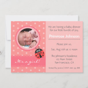 Invitation Jote Ladybug Pois bébé fille douche photo