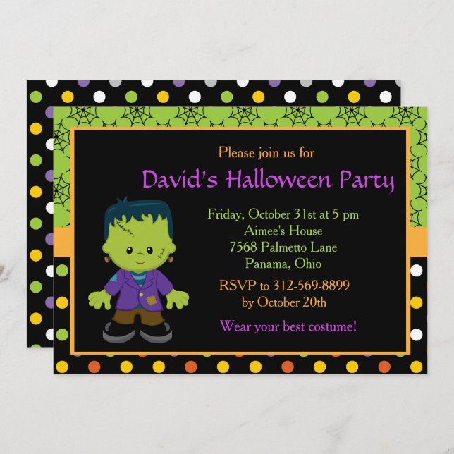 Invitation Jote Monster Boy Halloween Costume Party (Devant / Derrière)
