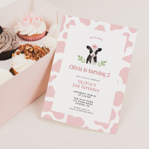 Invitation Jote Motif de vache rose Anniversaire