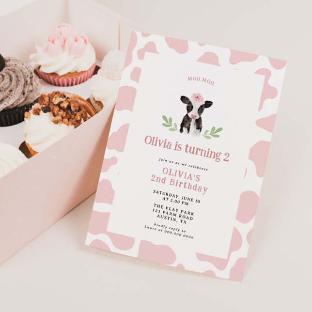 Invitation Jote Motif de vache rose Anniversaire (Créateur téléchargé)