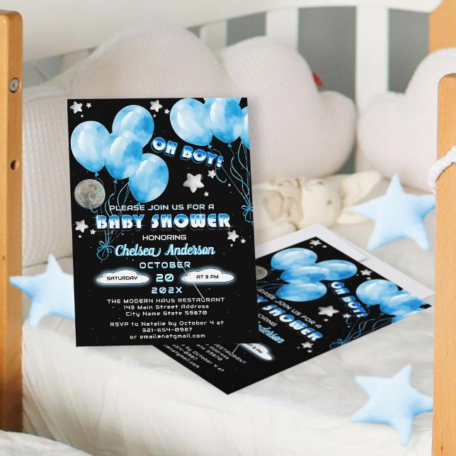 Invitation Jote Oh Boy Blue Balloons Night Stars Baby shower (Créateur téléchargé)