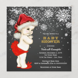 Invitation Jote Père Noël Baby Girl Snowflake Baby shower