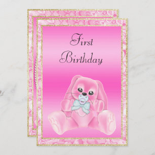 Invitation Jote Pink Floppy Oars Bunny Premier anniversaire