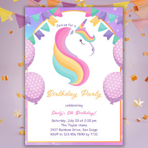 Invitation Jote Purple Girls Unicorn Anniversaire