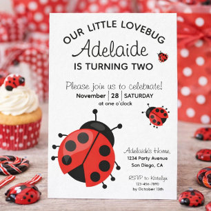 Invitation Jote Red Ladybug Little Lovebug 2e fête d'annivers