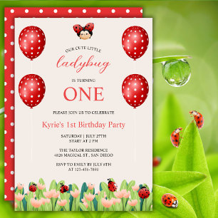 Invitation Jote Red Little Ladybug Girls 1er Anniversaire Thè