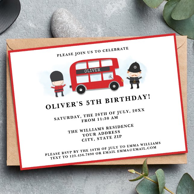 Invitation Jote Red London Bus Anniversaire de enfant Party (Créateur téléchargé)
