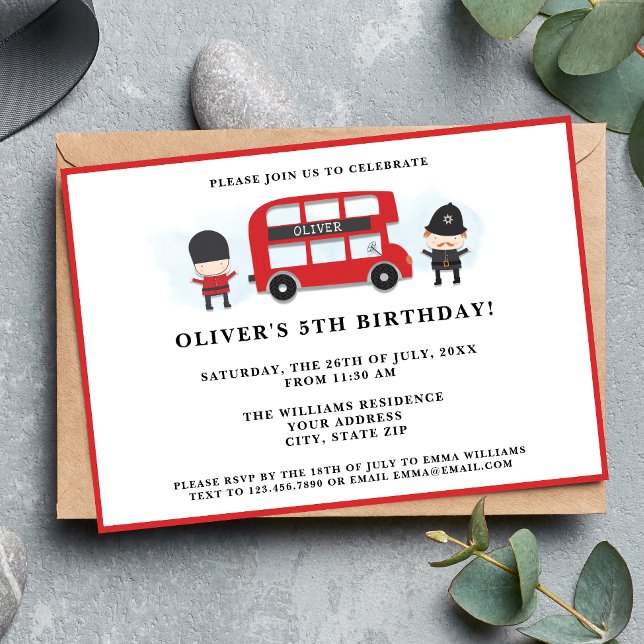 Invitation Jote Red London Bus Anniversaire de enfant Party (Créateur téléchargé)