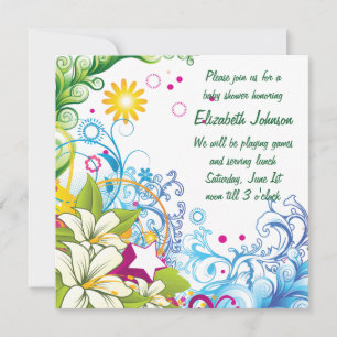 Invitation Jote Retro Flower Stars Baby shower neutre genre