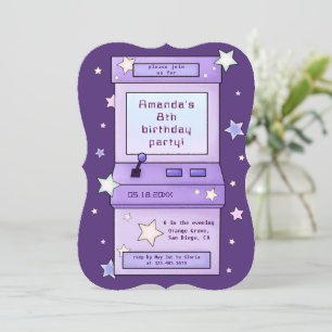 Invitation Jote Retro Purple Arcade Anniversaire de enfant de