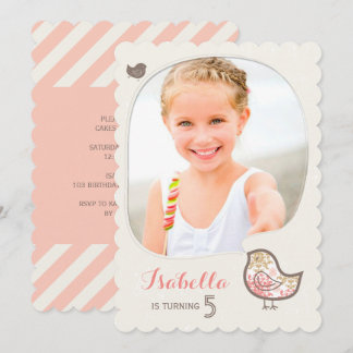 Invitation Jote Rose Damask Bird Photo Girl Anniversaire Invi