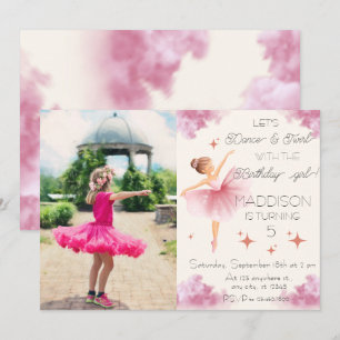 Invitation Jote Rose fille photo anniversaire ballet fête