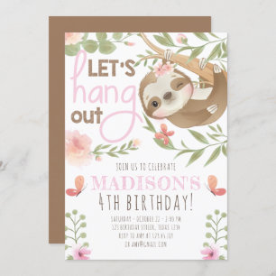 Invitation Jote Sloth Girl Anniversaire