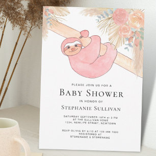 Invitation Jote Sloth Pampas Grass Baby shower de fille