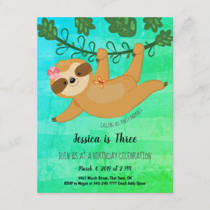 Invitation Jote Sloth Tropical Girl Anniversaire