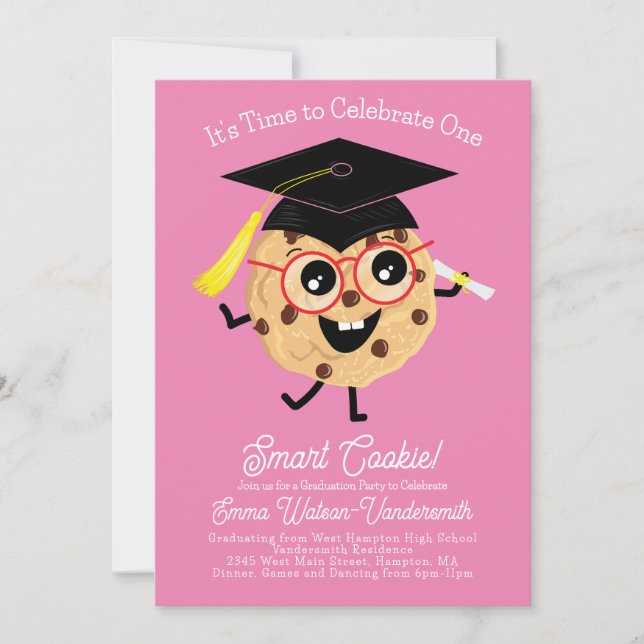 Invitation Jote Smart Cookie Graduation Party Dessin rose (Devant)