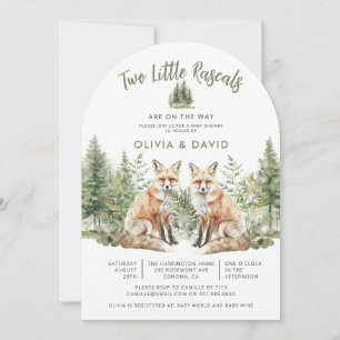 Invitation Jote Woodland Renards Baby shower jumeaux