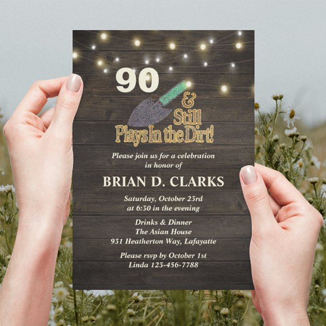 Invitation Joue toujours dans Dirt Rustic Gardening 90e anniv (Créateur téléchargé)