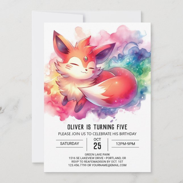 Invitation Jouer aquarelle Fox Anniversaire (Devant)