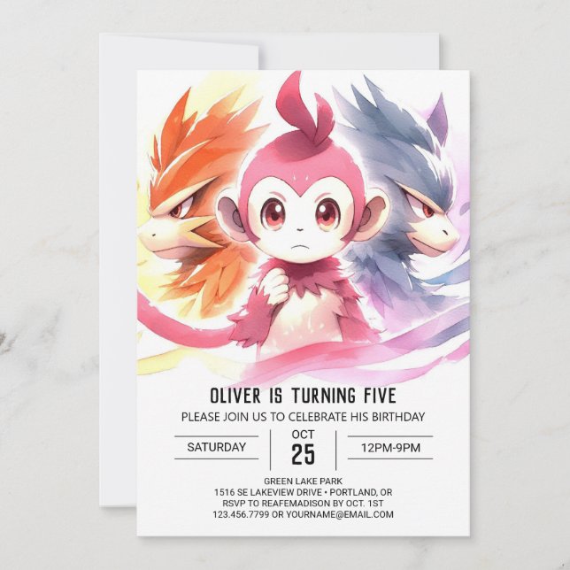 Invitation Jouer Aquarelle Singe Anniversaire (Devant)