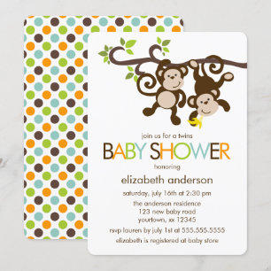 Invitation Jouer Baby shower des jumeaux de singes