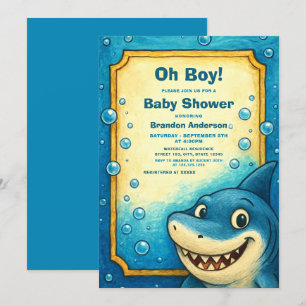 Invitation Jouer Blue Shark Bubbles Baby shower garçon