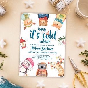 Invitation Jouer des animaux de bois mignon Baby shower d'hiv