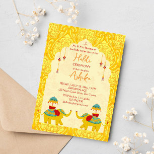 Invitation Jouer éléphants mariages indiens haldi jaune