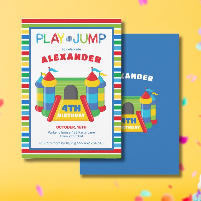 Invitation Jouer et sauter bleu et rouge (Créateur téléchargé)