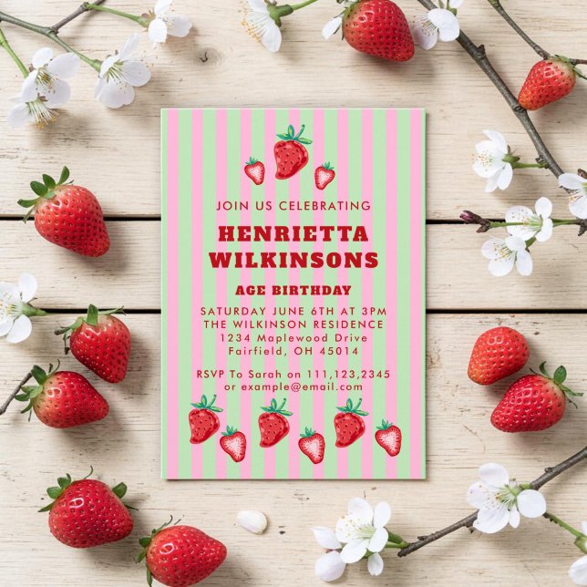 Invitation Jouer Haus Maximalisme Anniversaire Fraise (Créateur téléchargé)