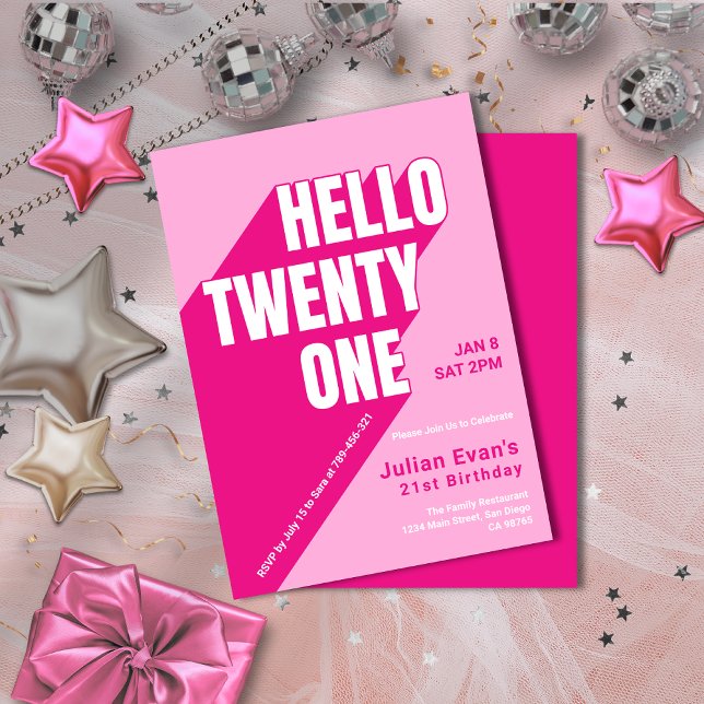 Invitation Jouer Rose Girly Téméraire Typographie 21e anniver (Playful Pink Girly Bold Typography 21st Birthday Invitation)