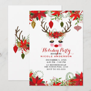 Invitation Joues Roses Yeux Dorés Floral Renne Fêtes