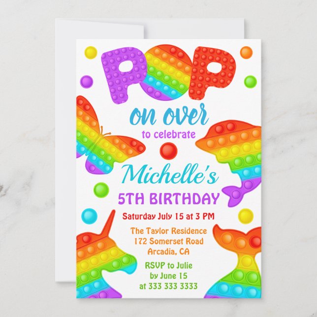 Invitation Jouet anti-stress Pop It arc-en-ciel pour annivers (Devant)