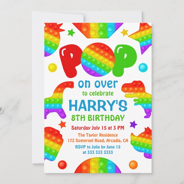 Invitation Jouet anti-stress Pop It arc-en-ciel pour l'annive (Devant)