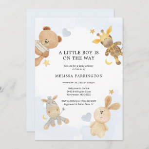 Invitation Jouet Céleste Pastel Blue Cute Baby shower Invitat