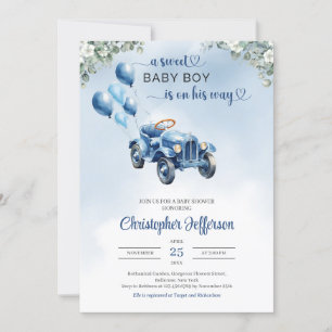 Invitation Jouet classique rétro voiture eucalyptus Baby show