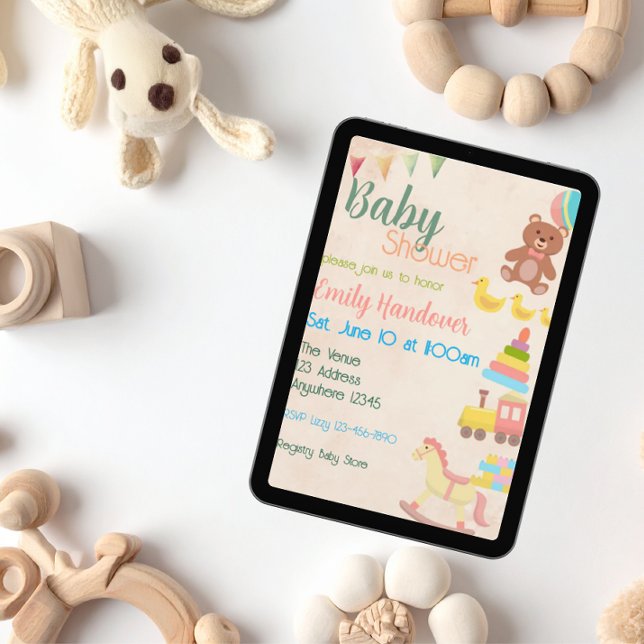 Invitation Jouet de bébé coloré Baby Shower (Créateur téléchargé)