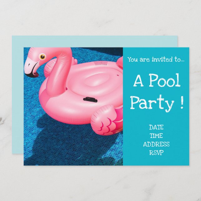 Invitation Jouet de Flamant rose Retro Pool Party (Devant / Derrière)