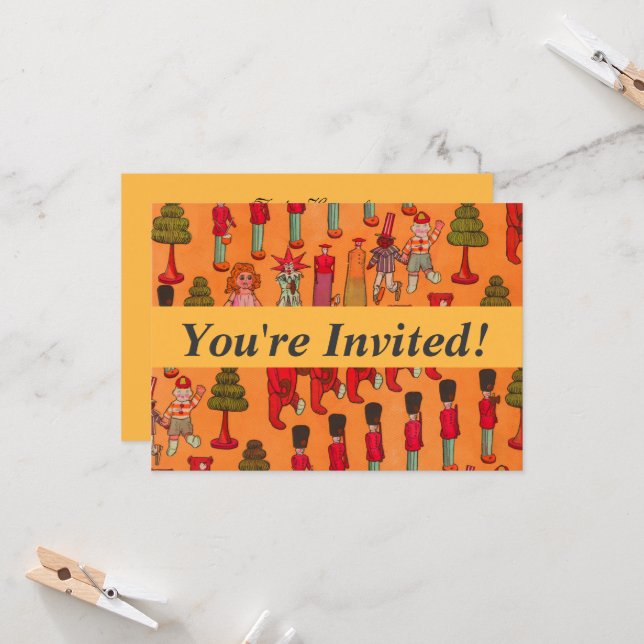 Invitation Jouet de Noël Enfants Vintages Jouer (Devant/Arrière en situation)