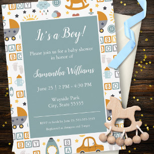 Invitation Jouet de voiture mignonne Motif garçon Baby shower