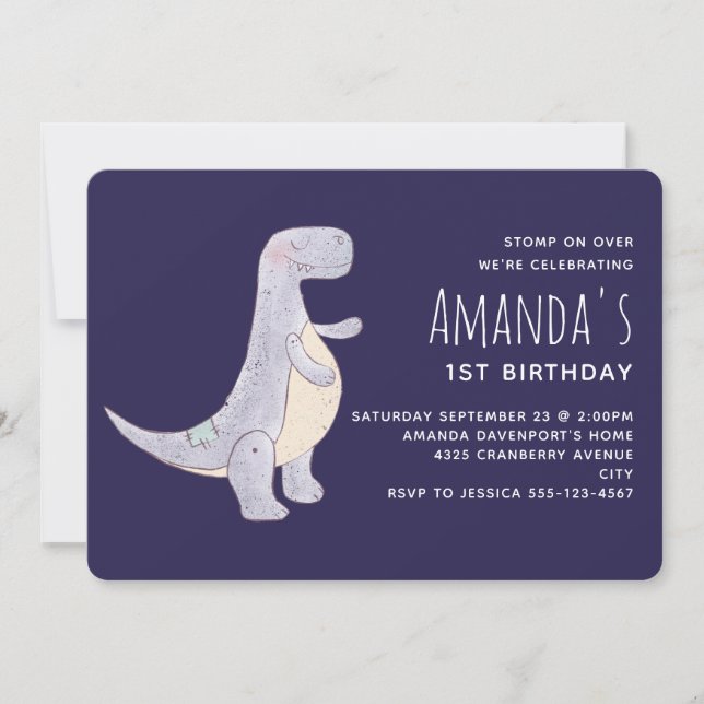 Invitation Jouet dinosaure Tyrannosaurus Rex gris mignon (Devant)
