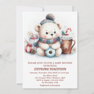 Invitation Jouet d'ours mignon à thème hivernal café aquarell