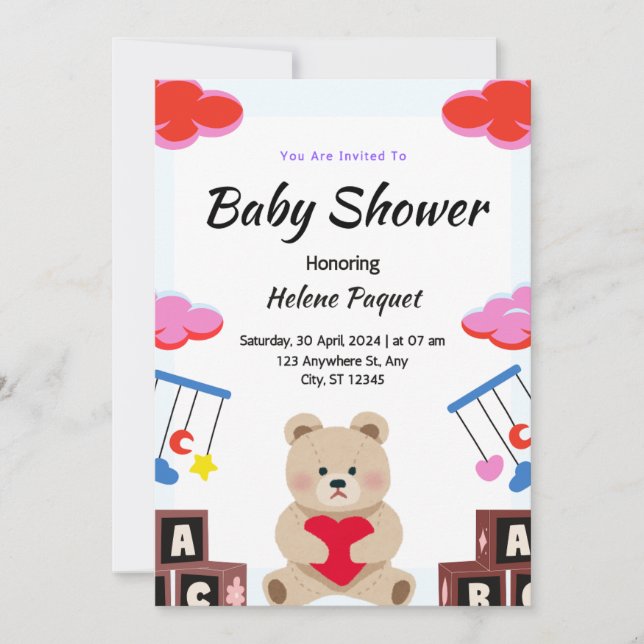 Invitation Jouet en peluche personnalisé Baby Boy Shower Invi (Devant)