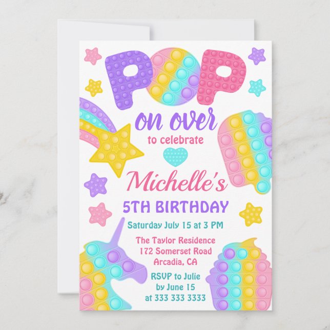 Invitation Jouet Fidget Arc-en-ciel Pastel pour Anniversaire (Devant)