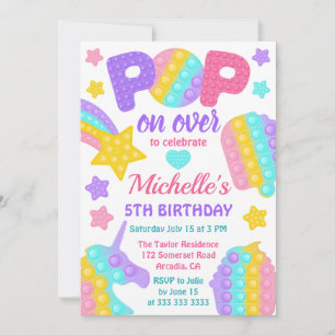 Invitation Jouet Fidget Arc-en-ciel Pastel pour Anniversaire