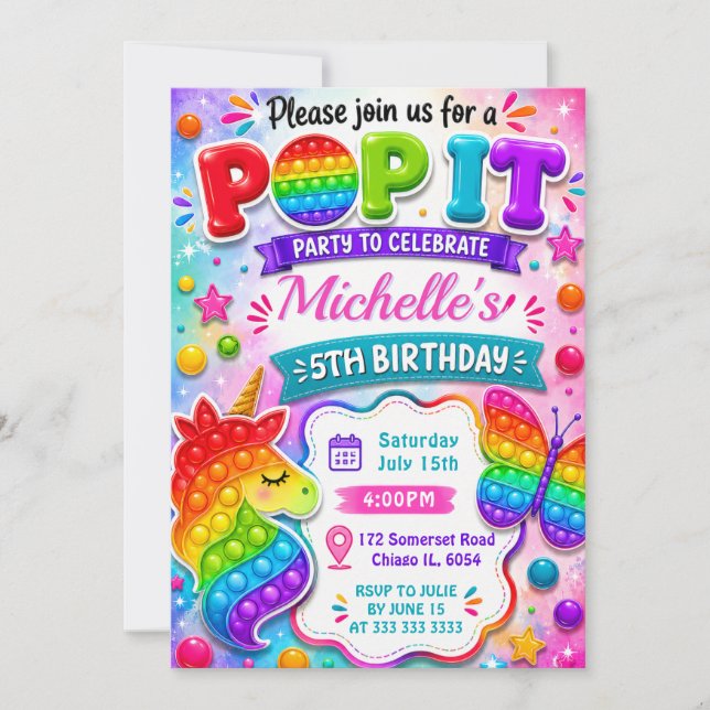 Invitation Jouet Fidget Pop Arc-en-Ciel Anniversaire (Devant)