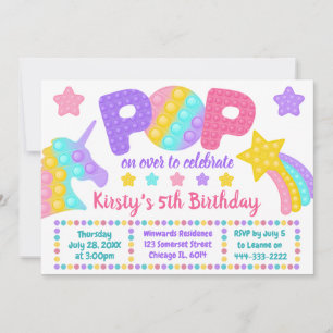 Invitation Jouet Fidget Pop Arc-en-ciel Pastel pour Anniversa