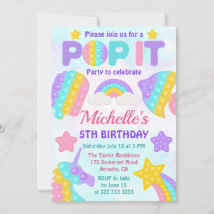Invitation Jouet Fidget Pop Arc-en-ciel Pastel pour Anniversa