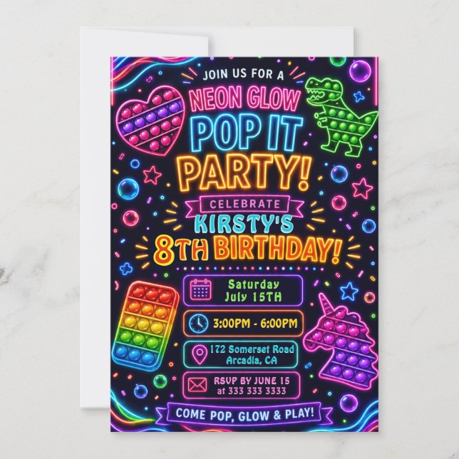 Invitation Jouet Fidget Pop It Arc-en-Ciel Anniversaire (Devant)